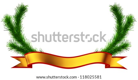 golden award ribbon with decorative green fir-tree branches for winner frame