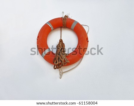Orange lifebuoy with rope for saving life