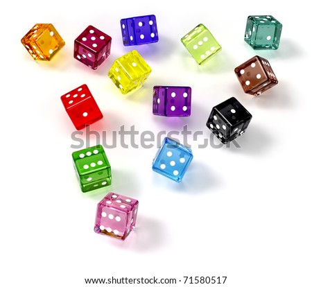 colored dices for game in the casino at this night