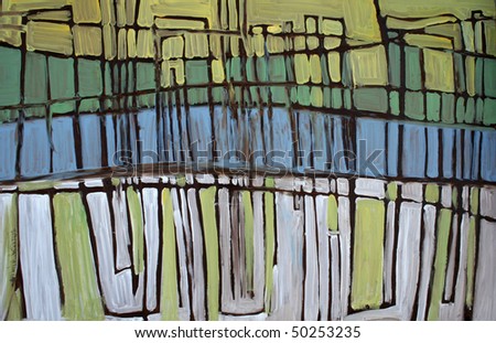 Modern abstract design in subtle colors of grey, blue and green