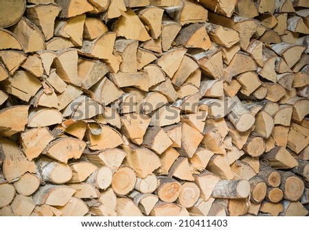 Woodpile of birch wood closeup