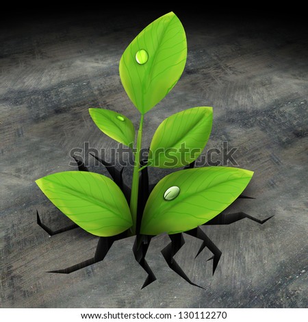 abstract 3d illustration of green plant growing in asphalt