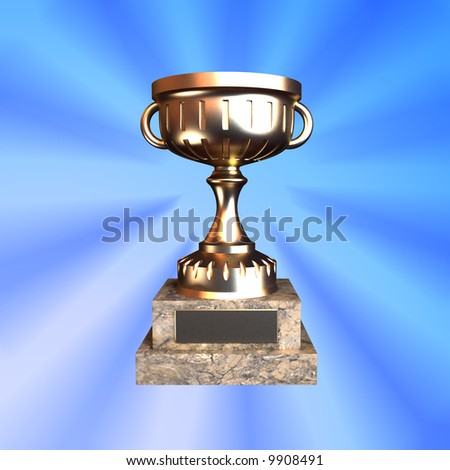 3D Illustration of trophy cup on blue background