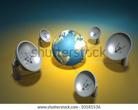 3d render of radio-aerials connected to Earth