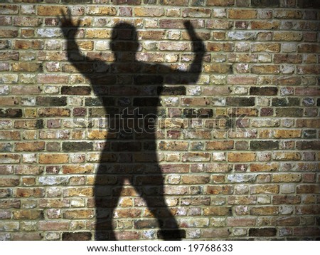 3d illustration of shadow on the wall, maniac, killer with blade
