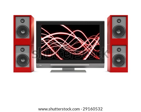 3d illustration of audio-video system over white background
