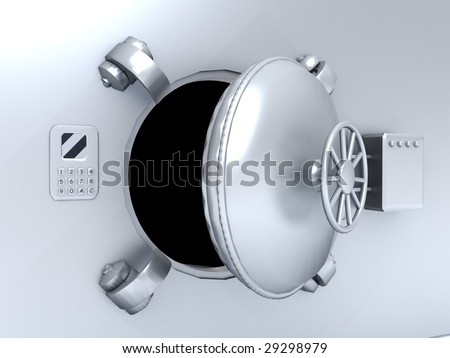 3d illustration of opened solid steel safe