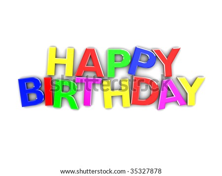 3d illustration of colorful birthday sign over white background