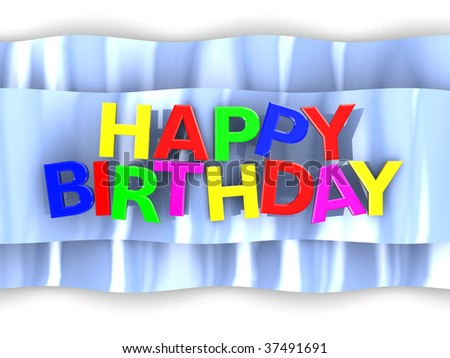 3d illustration of birthday sign over blue ribbons
