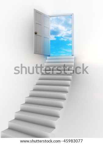 abstract 3d illustration of stairway and door to heaven