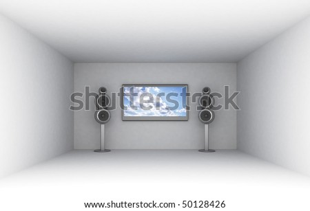 3d illustration of empty room with tv and audio system