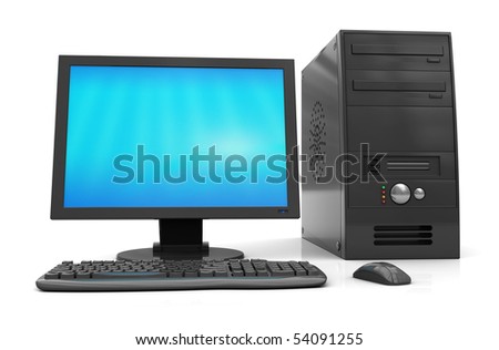 3d illustration of black desktop computer over white background