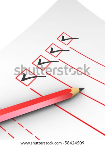 3d illustration of checklist with pencil over white background