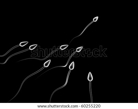 3d illustration of sperm cells competition over black background