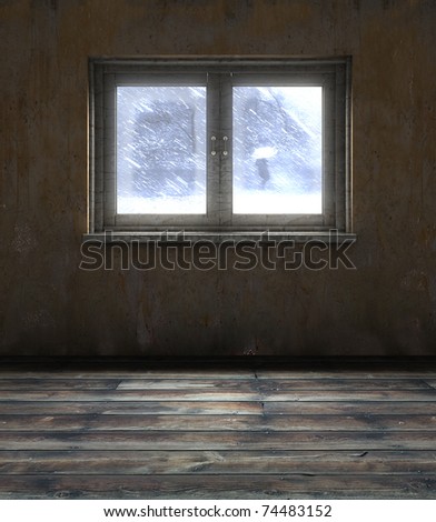 abstract 3d illustration of old room window