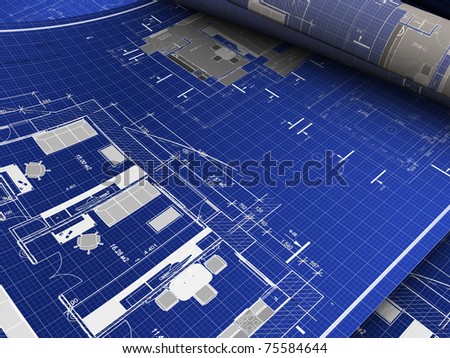 abstract 3d illustration of blueprints background