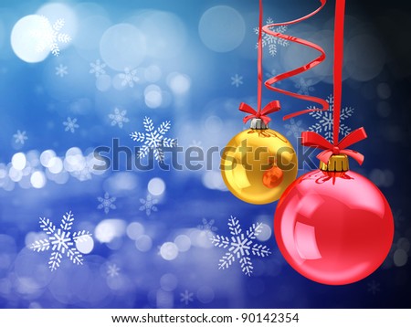 abstract 3d illustration of christmas background with glass balls and snowflakes