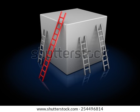 abstract 3d illustration of cube and ladders, competition concept