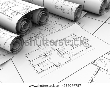 3d illustration of house plan blueprints background