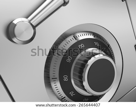 3d illustration of steel safe lock closeup