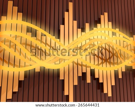 abstract 3d illustration of orange colors background with audio waves and spectrum