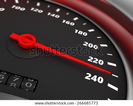 3d illustration of speedometer with danger speed closeup