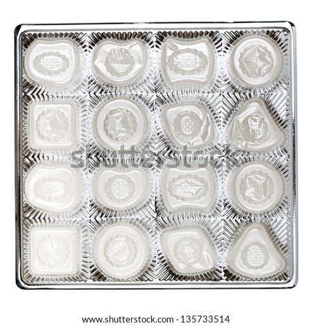 Empty box of chocolates isolated on white background