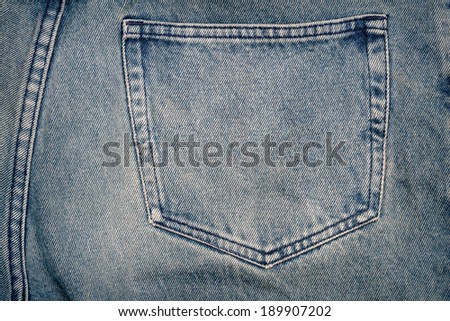 Blue jeans fabric with back pocket background