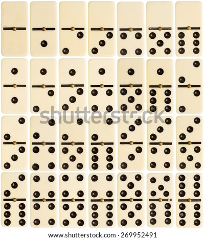 Big size full set of domino tiles isolated on white background