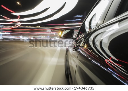 driving through Munich, during night, rigged camera on the side of a german black car, bulb exposure - time-lapse, special effects photography