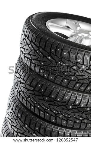 winter wheels stack isolated on white