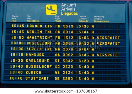 arrival information flight board at the airport