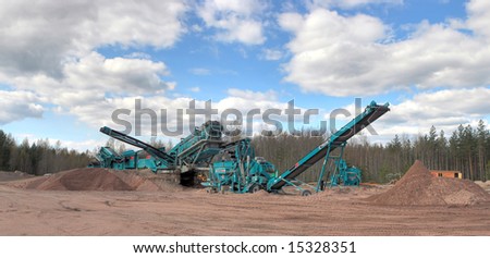 Making of crushed stone at stone quarry