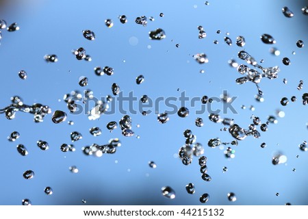 particles of water on blue