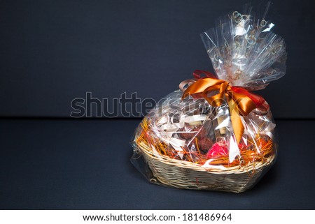 gift basket against grey background