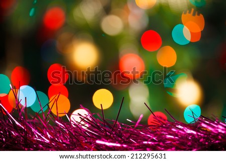 colorful Christmas background with decorations and lights