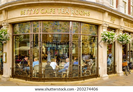 YORK, NORTH YORKSHIRE, UNITED KINGDOM: JULY 5TH. The famous Betty\'s Tea Rooms, York, England. 6-8 St Helenas Square, York, North Yorkshire, YO1 8QP, United Kingdom. July 5th 2014.