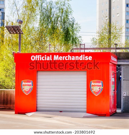LONDON, ENGLAND - APRIL 22ND: Official Arsenal Football Club merchandise hut at The Emirates Stadium, Arsenal Football Club. Hornsey Rd, London, N7 7AJ. England. 22ND April 2010.