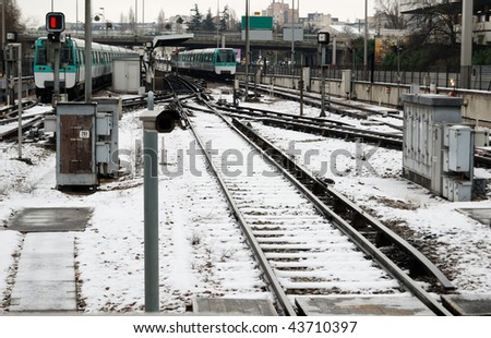 Railway station in winter with snow