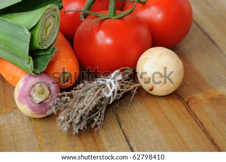 close up of isolated vegetables on wood table