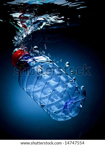 Bottled water on a black/blue background with air bubbles