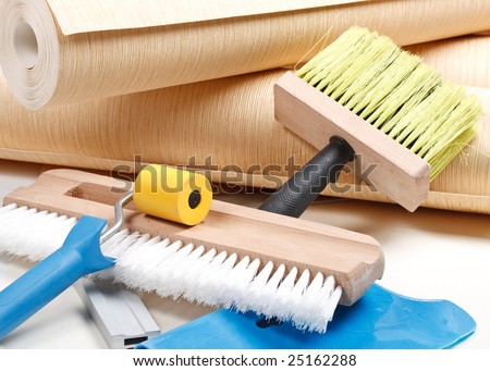 wallpapering on Photo Still Life From Various Wallpapering Tools Home Renovation