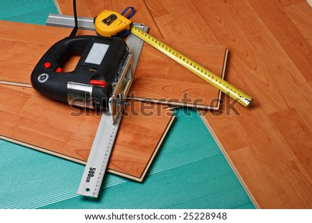 Repair of a floor covering. Abstract background.
