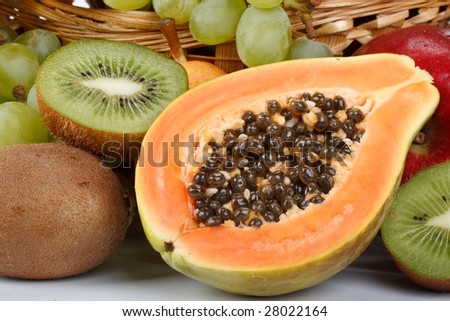 Various fresh fruits on a white background