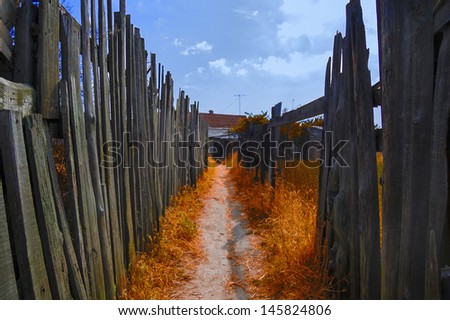 country road with fence and grass against the sky