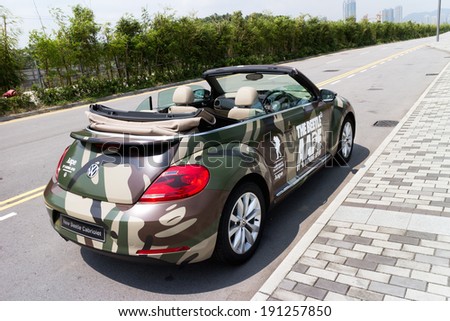 Hong Kong, China SEPT 26, 2013 : Volkswagen the new beetle 2013 with AAPE body test drive on SEPT 26 2013 in Hong Kong.