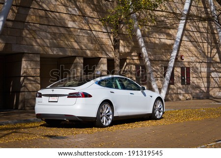 Hong Kong, China Feb 6, 2013 : Tesla Model S Electronic Car test drive on Feb 6 2013 in Hong Kong.