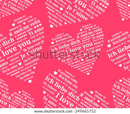 Seamless pattern of hearts consisting phrases 
