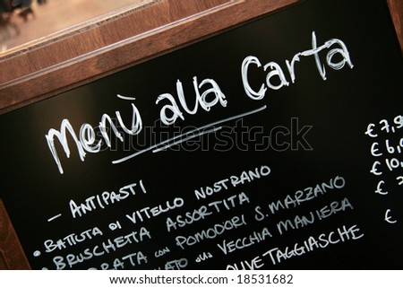 Handwritten menu in Italian restaurant