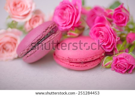spring berry pastel color macaroons with roses backgroundfor valentines mother day easter with love